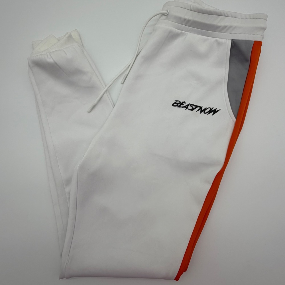 Beast Now Mens Jogger Pants White Orange Grey Colorblock Athletic Sweatpants‎ L